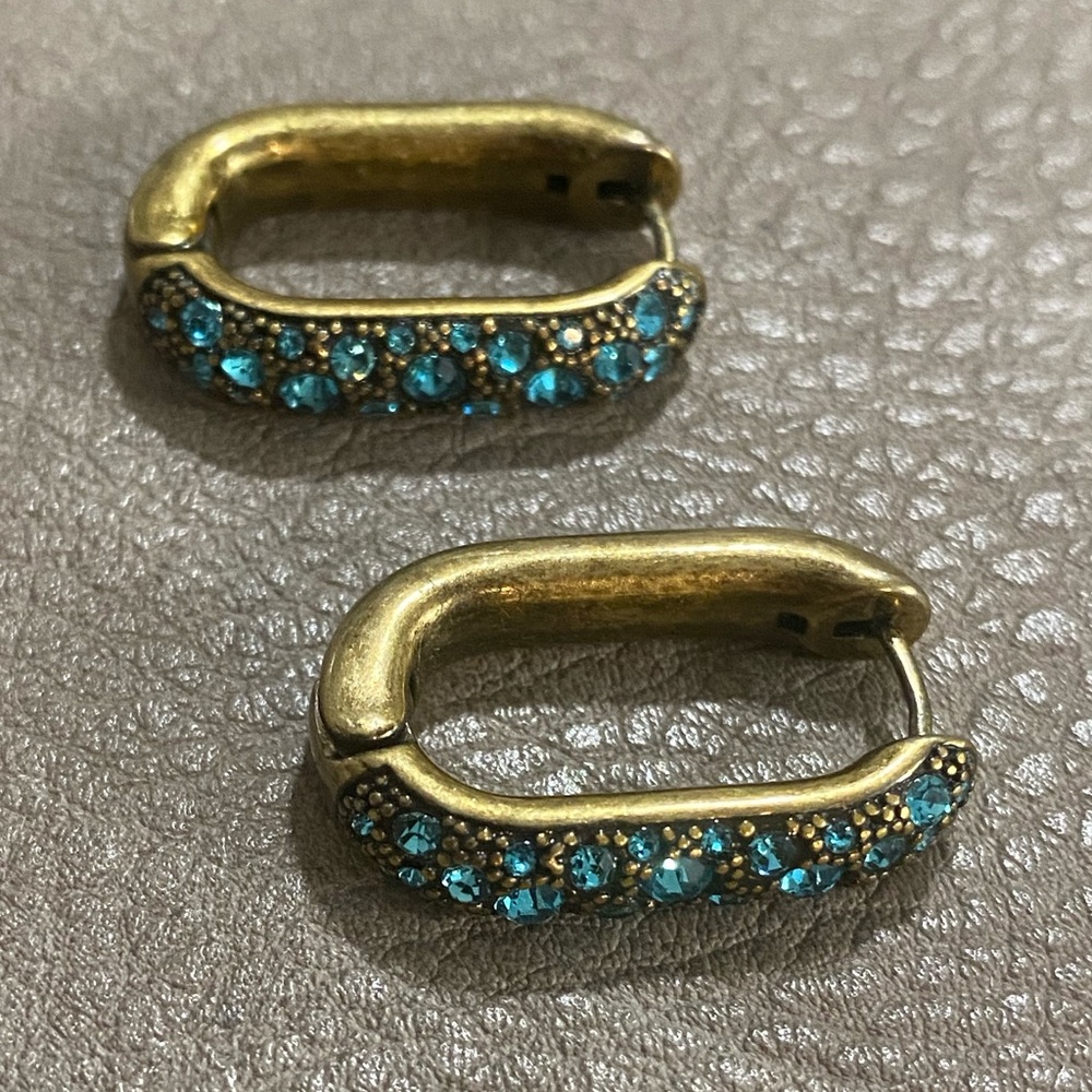 Kurt Geiger Pave Huggie Hoop Earrings with Turquoise Crystals